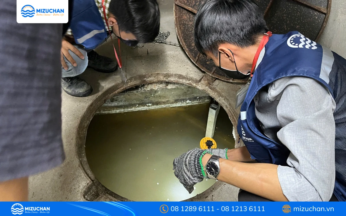 Đội ngũ Mizuchan khảo sát hệ thống xử lý nước thải