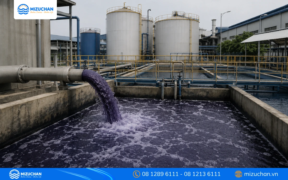 Nước thải dệt nhuộm được thu gom về các bể chứa để tiến hành xử lý