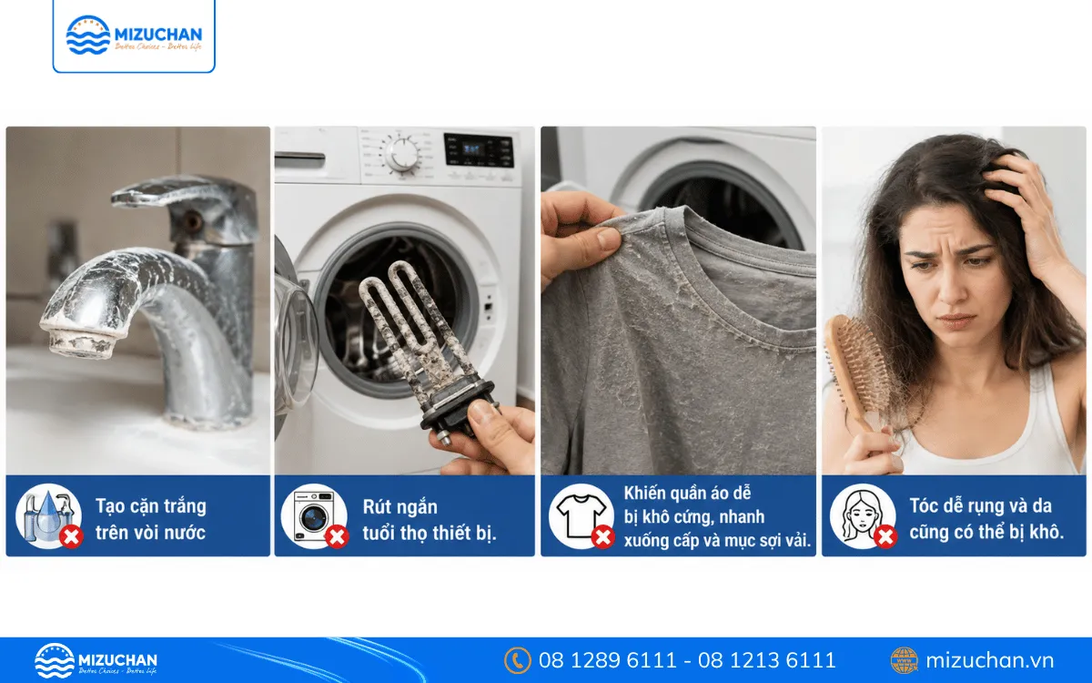 Tác hại của nước sinh hoạt bị nhiễm vôi