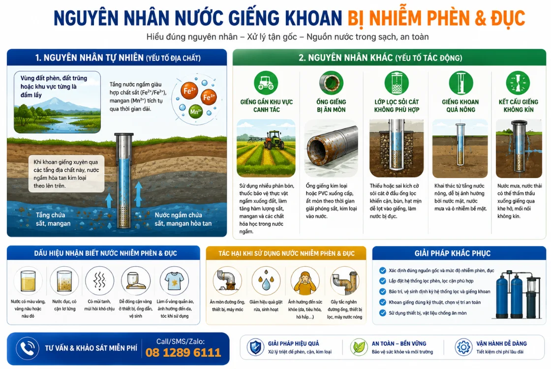Nguyên nhân nước giếng khoan bị nhiễm phèn và đục