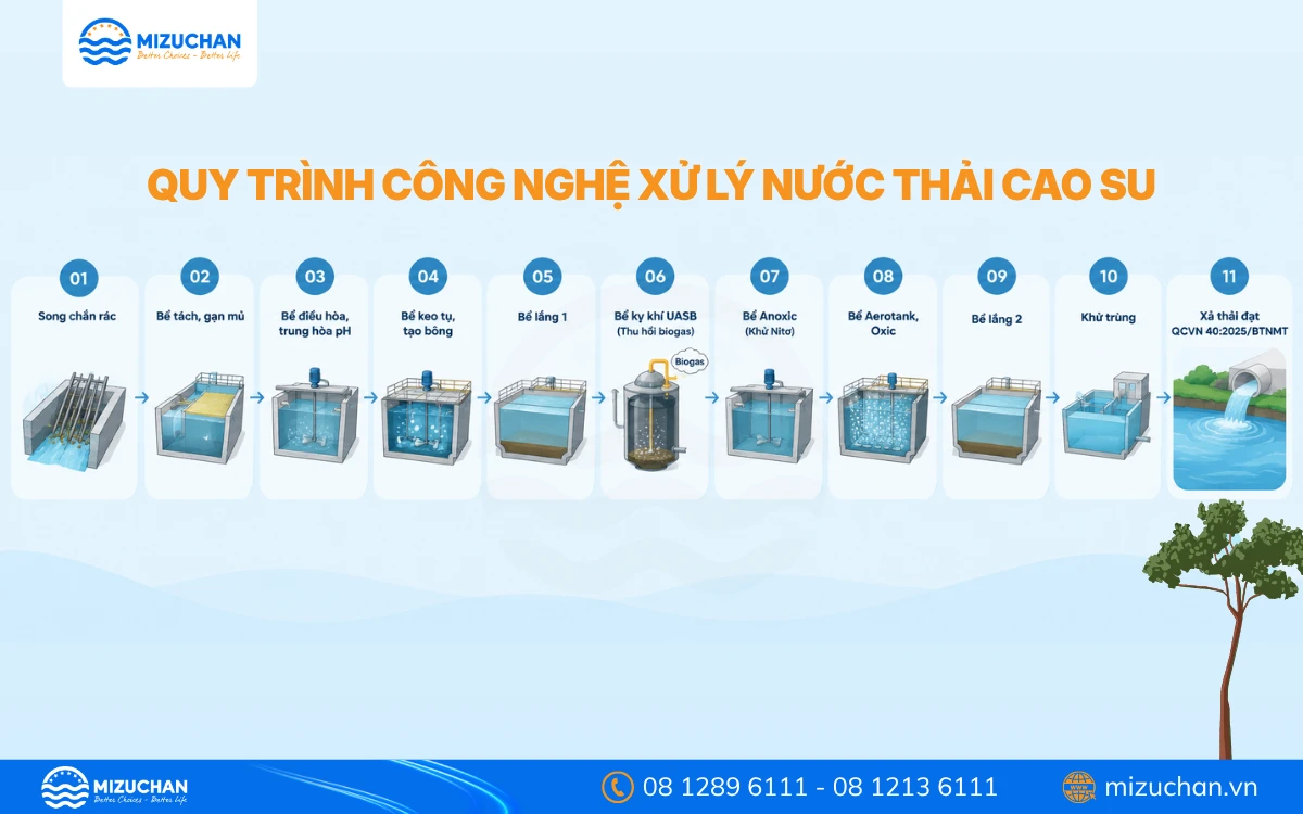 Quy trình công nghệ xử lý nước thải cao su