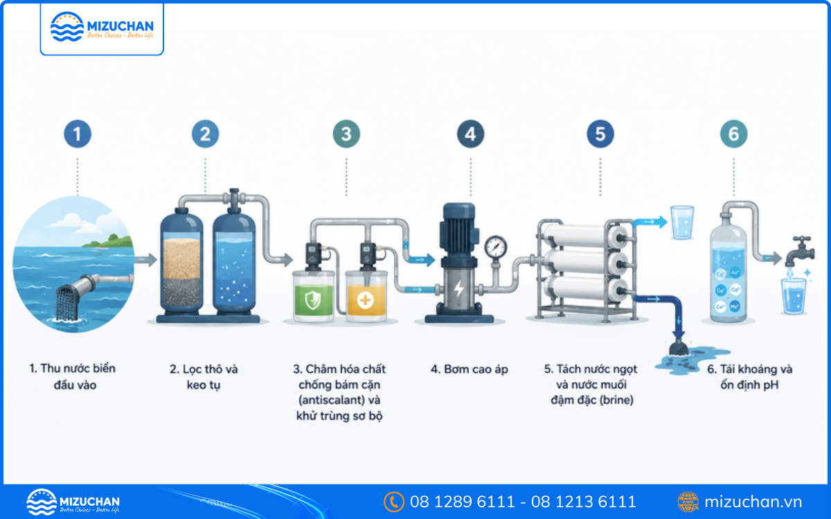 Quy trình lọc nước biển thành nước ngọt bằng RO
